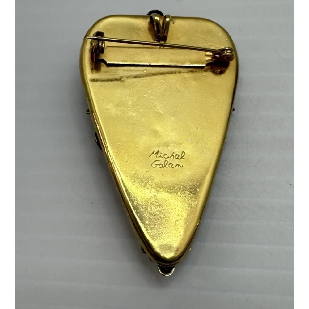Michal Golan Stamp Brooch Pendant‎ Gold Tone Multi Stone Statement Vintage Style